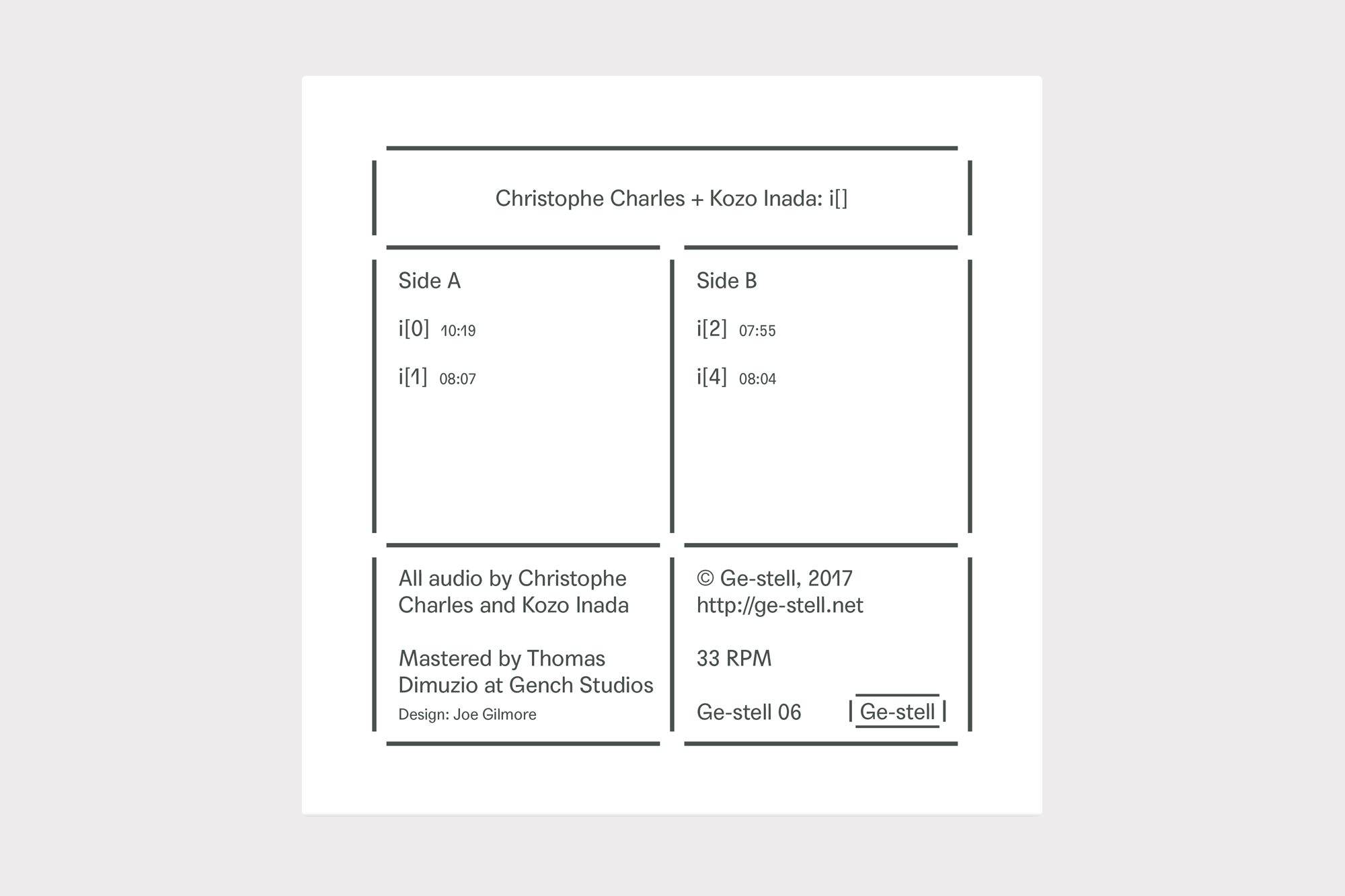 Christophe Charles and Kozo Inada i[] record cover LP design by Joe Gilmore Joe Gilmore graphic design