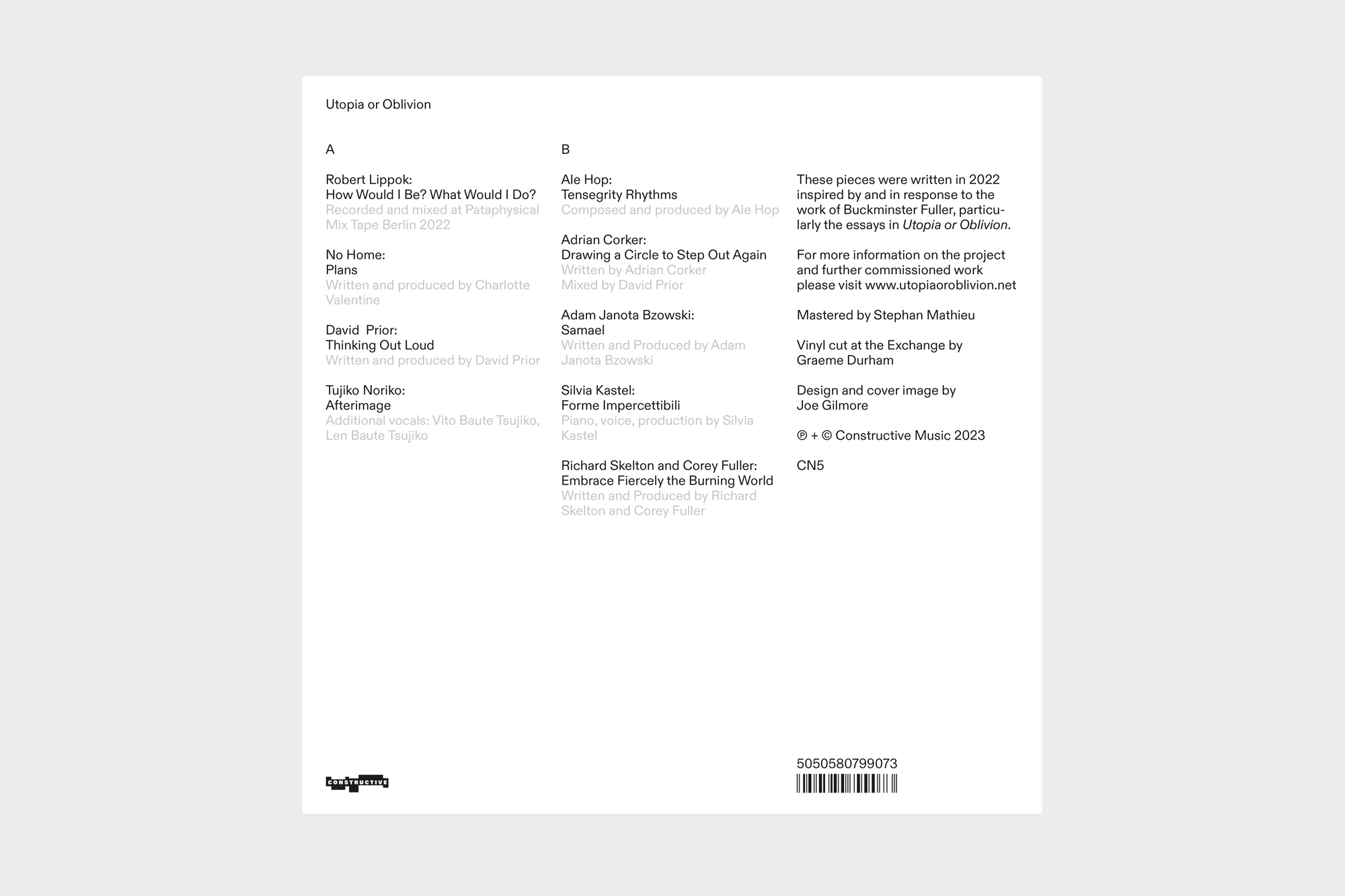 Utpia or Oblivion record cover design by Joe Gilmore Joe Gilmore graphic design