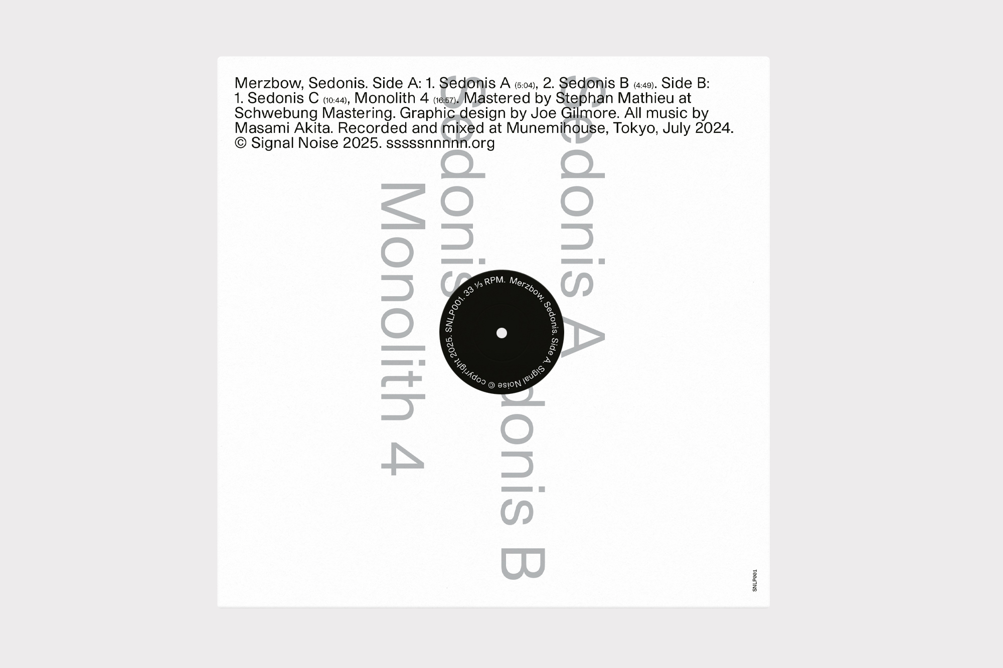 Merzbow, Sedonis LP cover design by Joe Gilmore Joe Gilmore graphic design