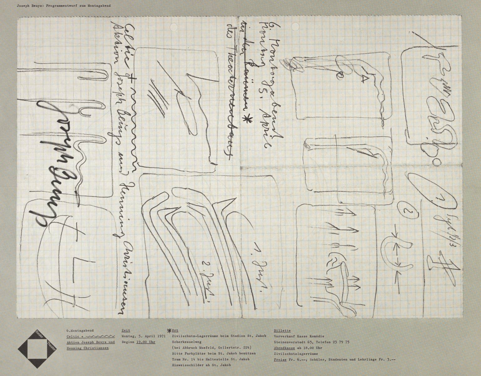 Joseph Beuys: Programmentwurf zum Montagabend. Baster Theater 1971 by Joseph Beuys 1921-1986